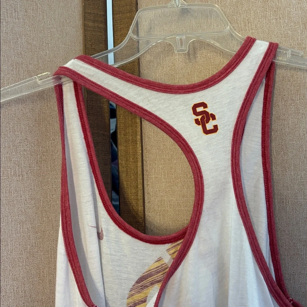 FINAL MARKDOWN Nike White Tank Top with Red and Gold Trojans Design large